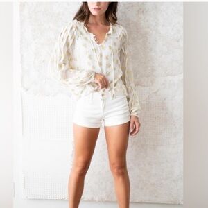 CIEBON Burnelle Metallic Star Blouse in White and Gold